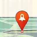 Icon for geofencing alerts with bell and map