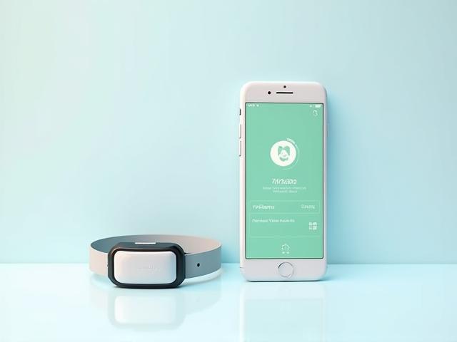 High-resolution mockup of RoverTrack collar and mobile app screen