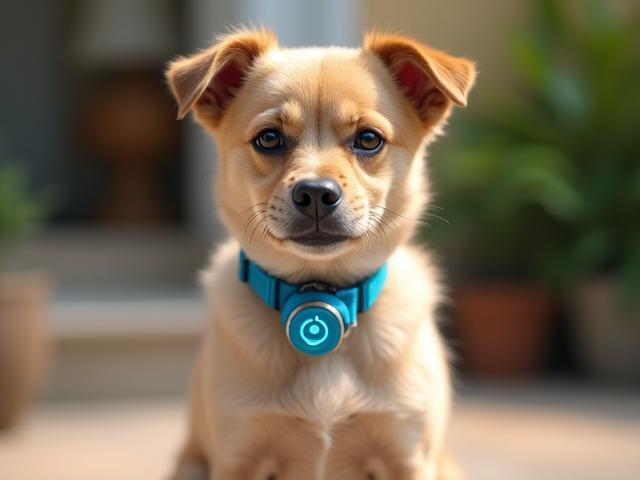 RoverTrack Mini GPS tracker designed for small breed dogs on a collar